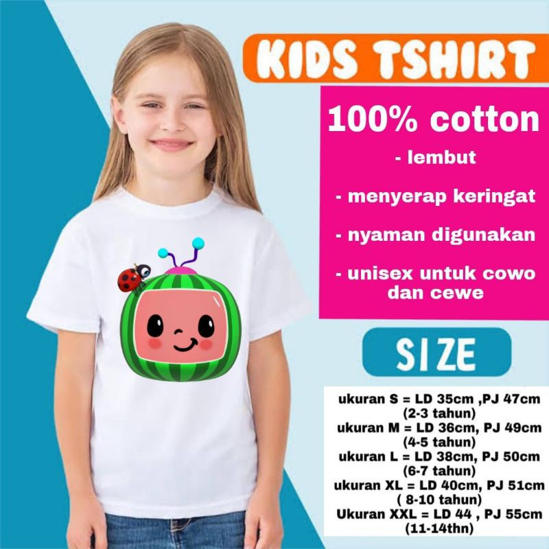 COCOMELON KAOS COCO MELON T-SHIRT KIDS BAJU ANAK 100% COTTON UMUR 1 - 12 TAHUN USIA 1 2 3 4 5 6 7 8 