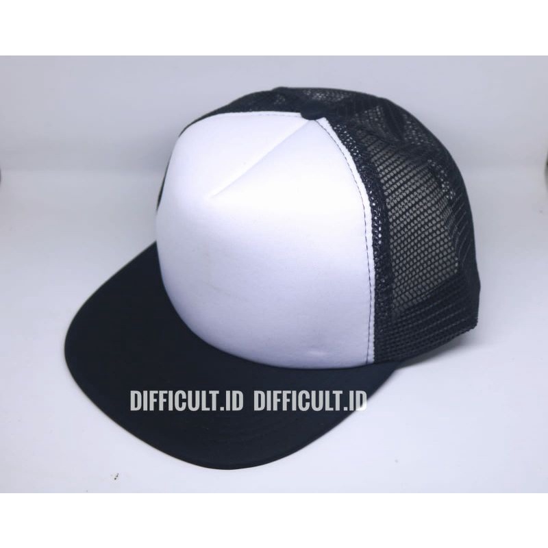 TOPI SNAPBACK TRUCKER HAT POLOS | TOPI POLOS TRUCKER | TOPI JARING POLOS (HITAM-PUTIH)