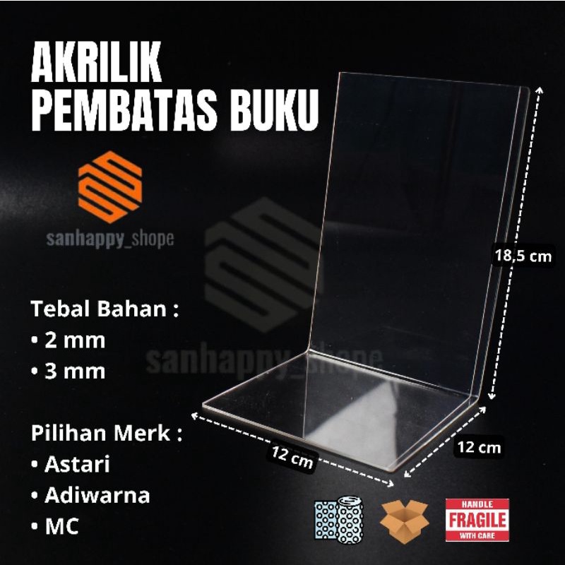 Akrilik Pembatas Buku - Akrilik Standing Buku - Akrilik Penyangga Buku-HP-Majalah