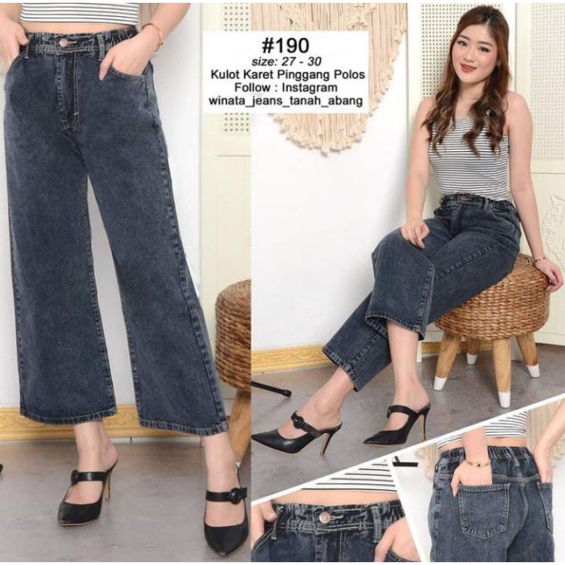 Celana kulot jeans wanita snow black puang hitam highwaist denim jeans cewek cullote