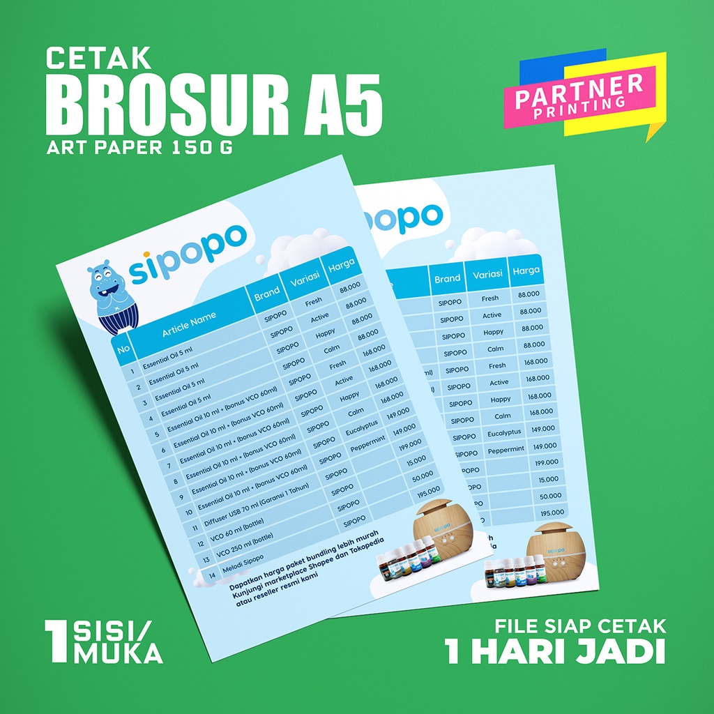 

CETAK BROSUR / FLYER A5 1 SISI ART PAPER 150 GSM