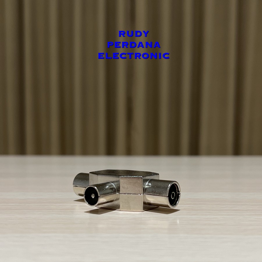 SAMBUNGAN T ANTENA TV TELEVISI 2 SOKET FEMALE TO JACK MALE BESI SILVER