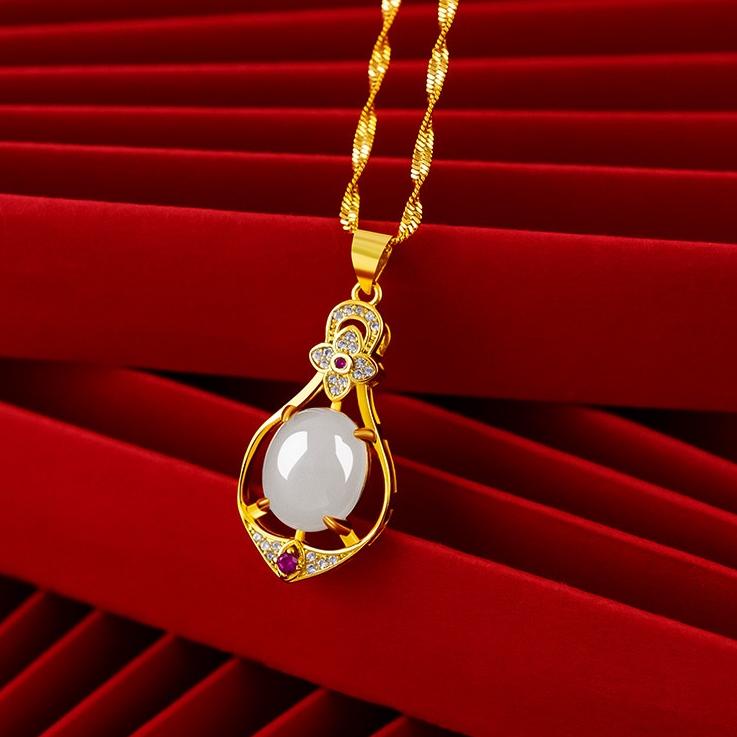 Terjangkau  Fashion Wanita Kalung Emas 24 K Vietnam Pasir Emas Kalung Empat Daun Semanggi Berlian Li