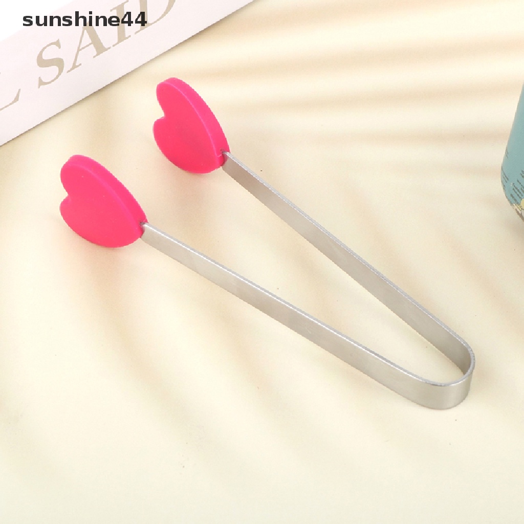 Sunshine 1Pc Penjepit Makanan Bentuk Hati Bahan Stainless Steel + Silikon Anti slip