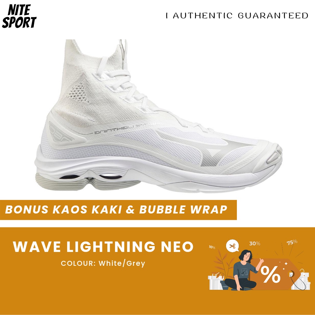 Sepatu Voli Mizuno Wave Lightning Neo WLZ Neo White Grey