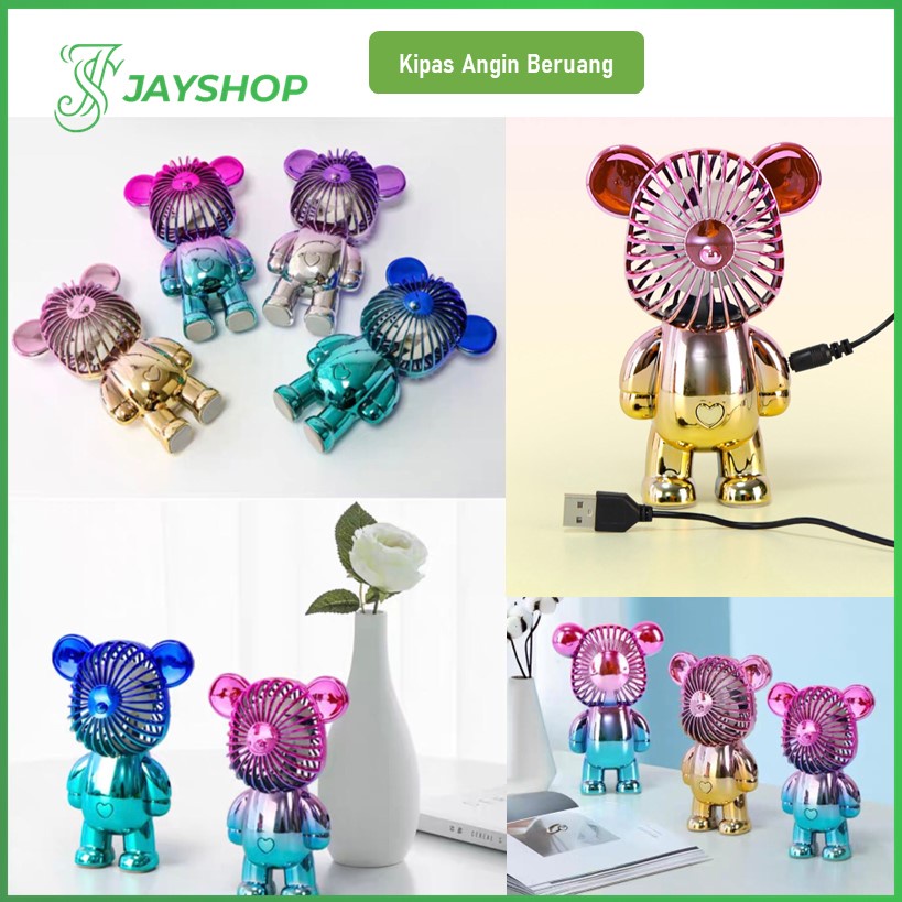 Kipas Angin Mini Beruang Gradasi Lucu Portable Mini Fan Bear Brick Anti Slip