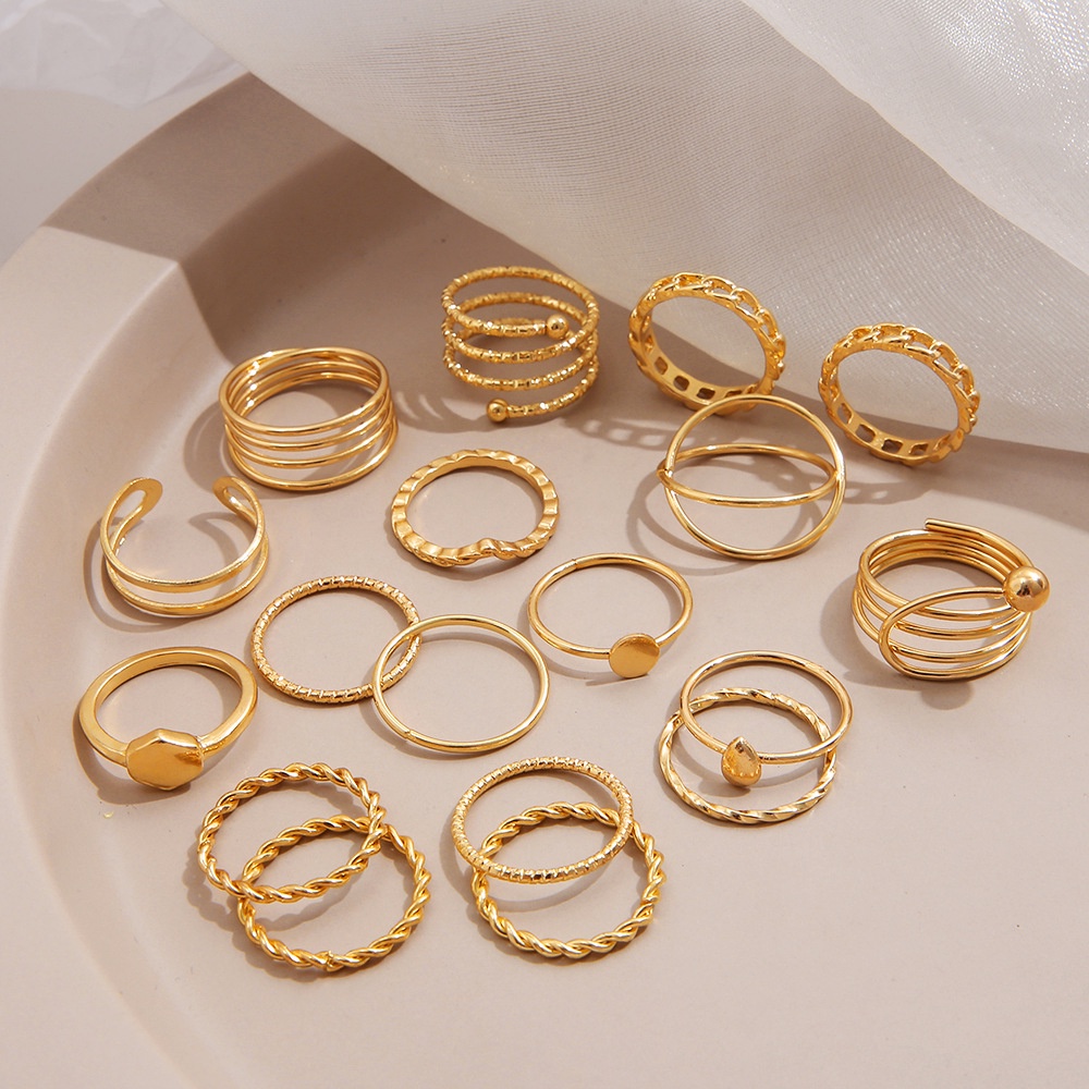 18pcs / set Cincin Desain Geometri Twist Layer Gaya Boho Untuk Wanita