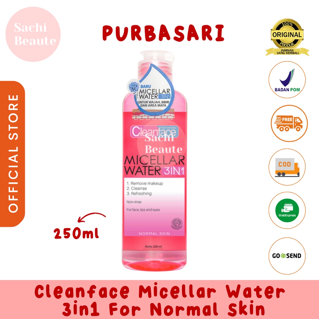 Cleanface Micellar Water 3in1 For Normal Skin / Pembersih Wajah / Pembersih Makeup Waterproof Clean Face 3 in 1