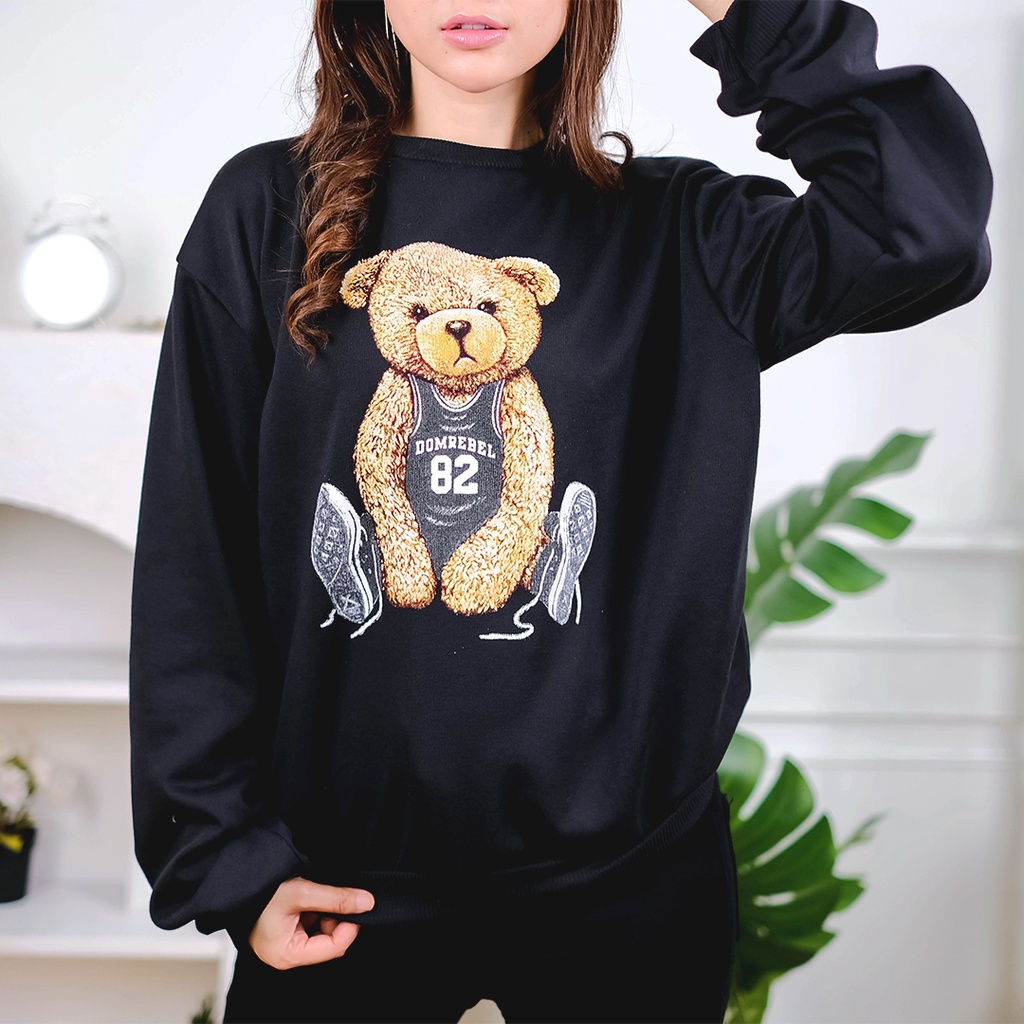 Tq88indonesia Fashion Baju Switer Wanita Terbaru / FLEECE Sweater Oversize Dom Rebel Teddy Bear Sporty / Busana Casual Cewek / OOTD Kekinian