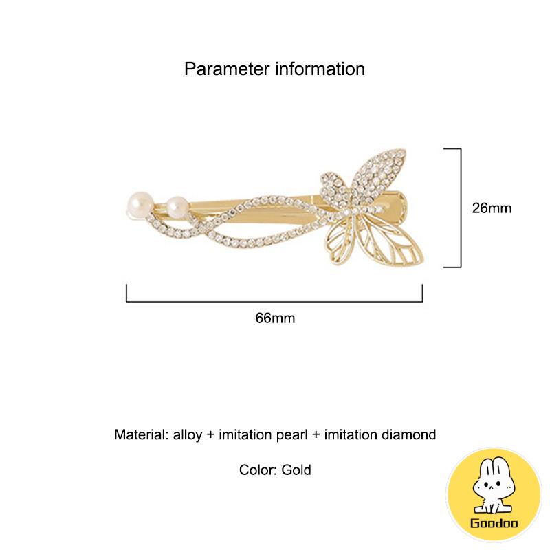 Kupu-kupu Poni Jepit Rambut Mutiara Imitasi Berlian Imitasi Sisi Atas Rambut Klip Temperamen Hiasan Kepala -Doo