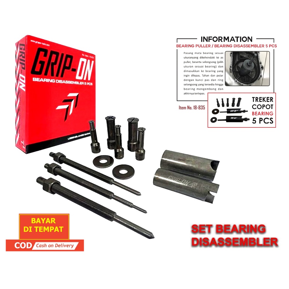 GRIP ON Bearing Puller Disassembler Set 5 Pcs Bearing Puller 5 Pcs / Alat Pelepas Penarik Roda Lepas Buka Bearing