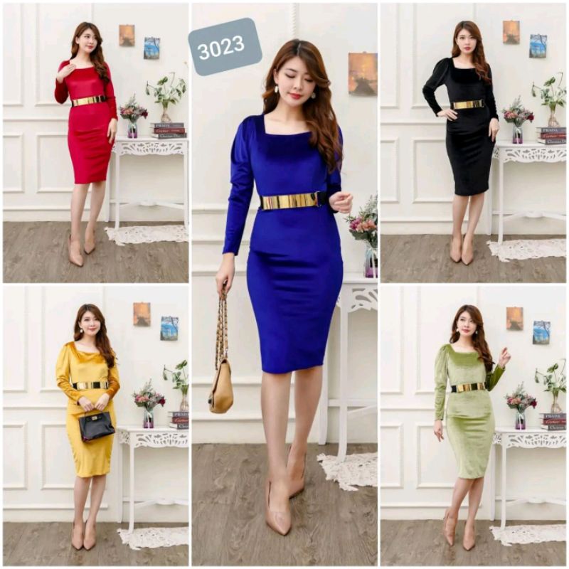 3023 Midi dress bludru no belt