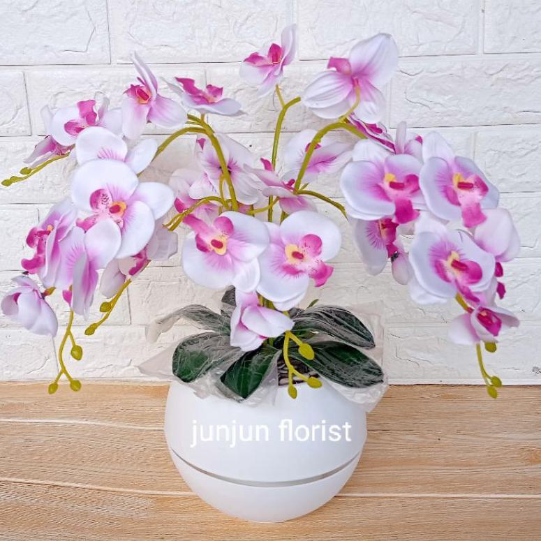 →wj Big Sale✩→ Bunga anggrek plastik jumbo pot bola besar/bunga hiasan meja /bunga anggrek jumbo artificial// Y77
