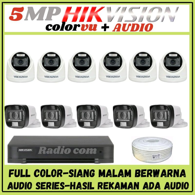 PAKET CCTV HIKVISION COLORVU 5MP 16 CHANNEL 11 KAMERA AUDIO FULL COLOR