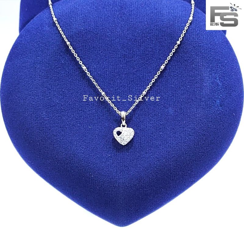 KALUNG PERAK ASLI 925 LAPIS EMAS PUTIH MODEL LIONTIN LOVE KECIL BOLONG - PERHIASAN PERAK WANITA