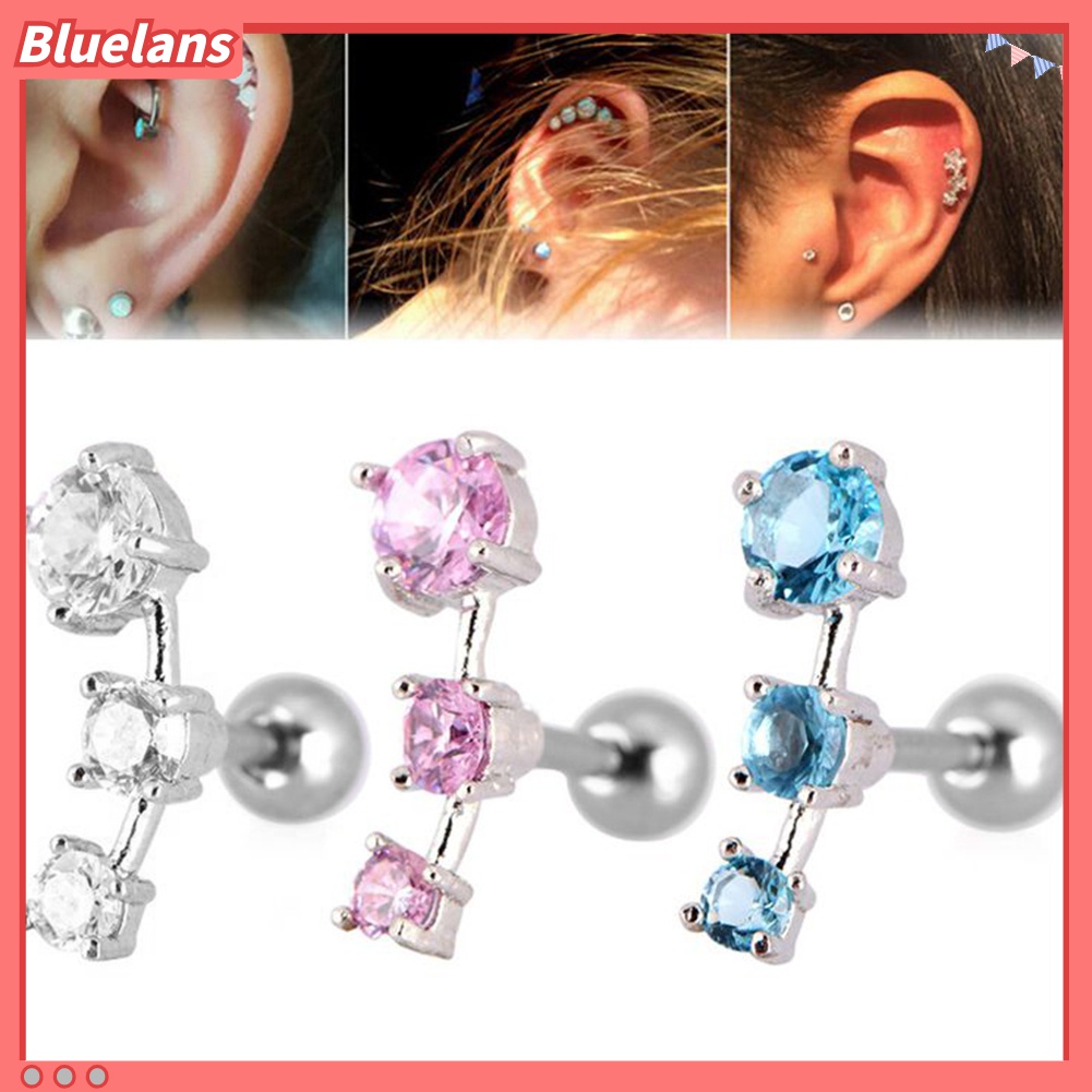 1 Pc Anting Stud Tindik Tulang Rawan Telinga Bentuk Barbel Kubik Zirkonia Untuk Wanita