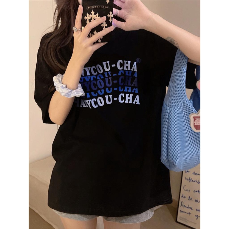 [littlecrab] Kaos Oversize Korea Chanycou-Cha Simple Aesthetic Gradasi Biru Ungu Soft Bayangan Shadow T-shirt Couple Unisex Berkualitas Korean Style