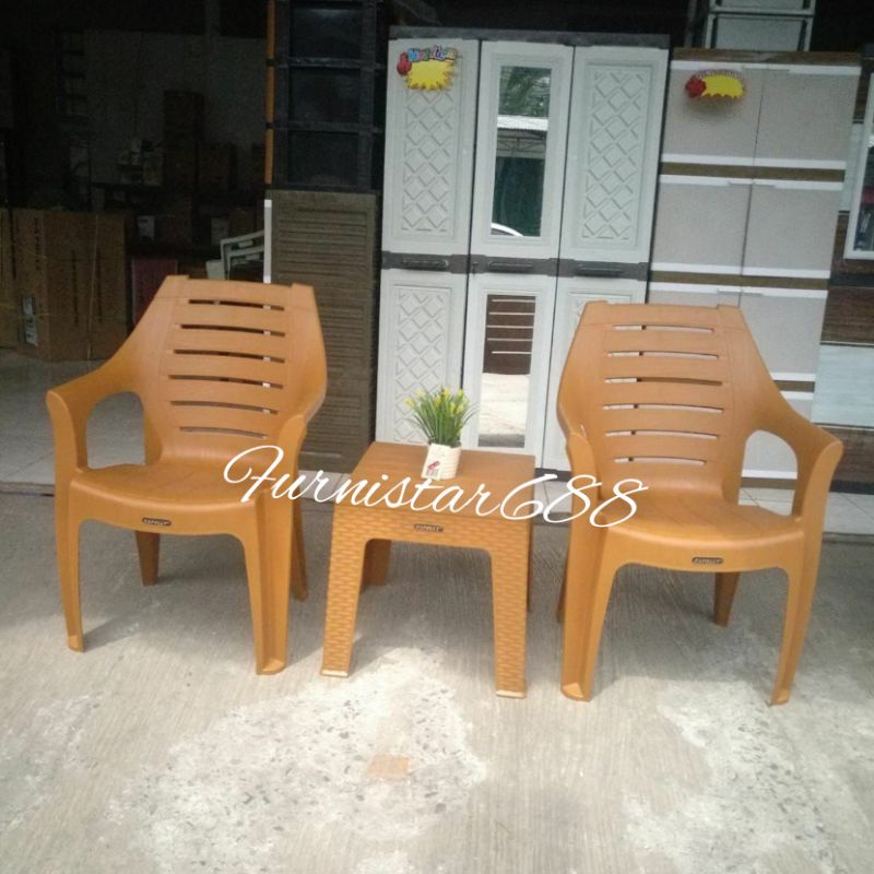 1 set 2 Kursi PW 678 + Mapan 45 Napolly - Kursi Set Santai Plastik Napolly / Kursi Taman / Kursi Pen