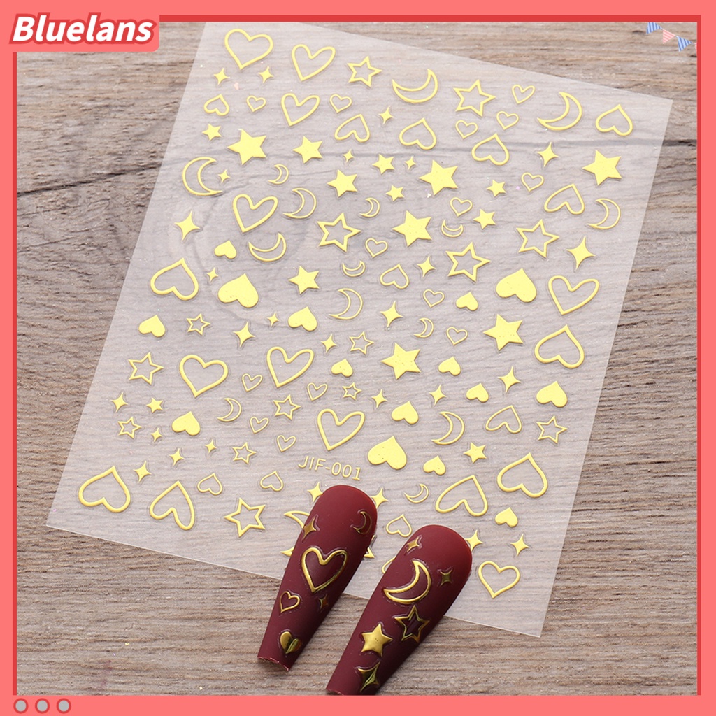 Bluelans Stiker Kuku Motif Hati / Bintang / Bulan Untuk Dekorasi Nail Art / Manicure