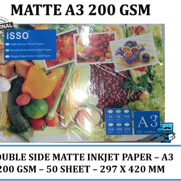 

New - Kertas Foto ISSO Double Side Matte Inkjet Paper A3 200GSM - 50 Sheet