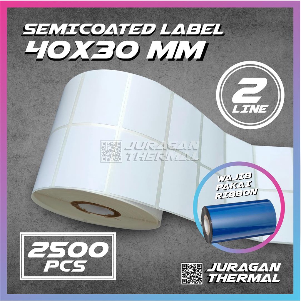 

Label Barcode Semicoated 40x30 40 x 30 mm Semicoat 2 Line isi 2500 PCS