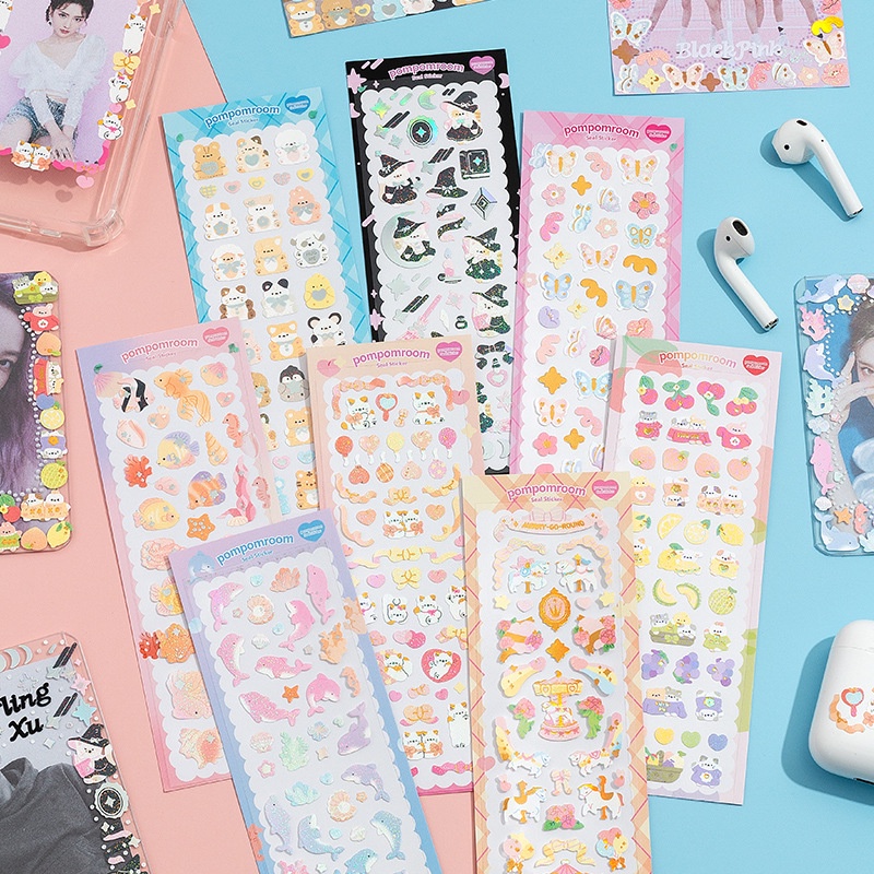 

miss.jojo Stiker lucu animasi imut lumba-lumba ikan bunga jurnal DIY anak-anak Top loader deco