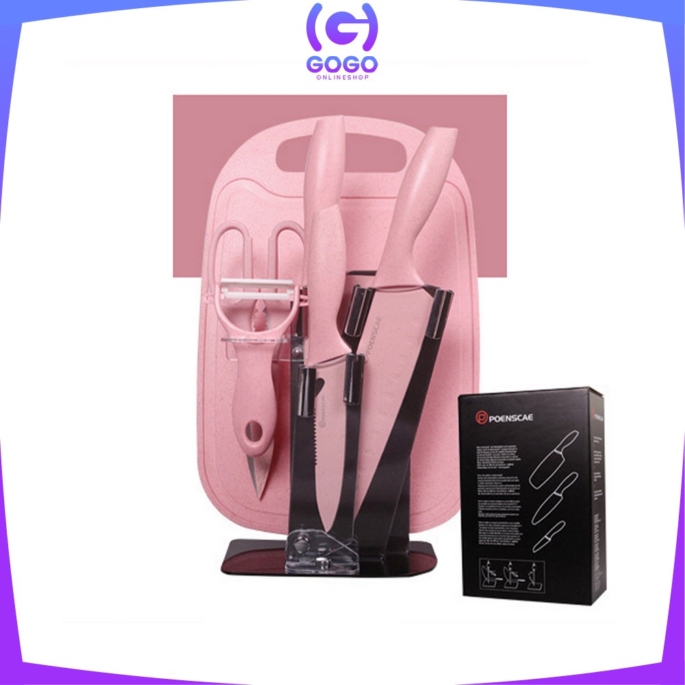GOGO-C514 Pisau Set 7IN1 Dengan Telenan Pisau Gunting Dapur Serbaguna / Peralatan Dapur Kitchen Knife Set