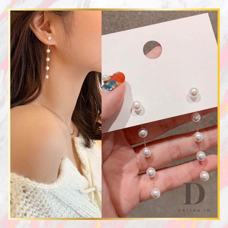 Anting Tusuk Panjang Mutiara Butir Menjuntai Tassel Wanita Korea Dalika