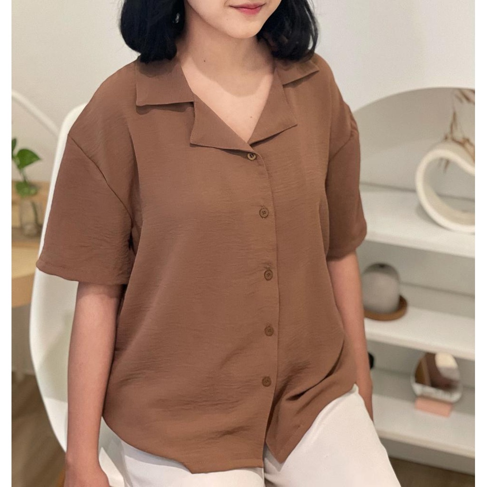 BEAFST - ZFS OOTD Kemeja Oversize BUNA / VIOND CRINCLE AIRFLOW DOWN / Hem Crincle Wanita Terbaru / Pakaian Kerja / Kemeja Polos Formal / Hem Casual wanita / Fashion Wanita Modis / Kemeja Lengan pendek / Terlaris / Termurah