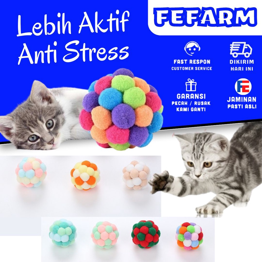 Mainan Kucing Bola Bouncy Warna Warni Kucing Lucu FEFARM