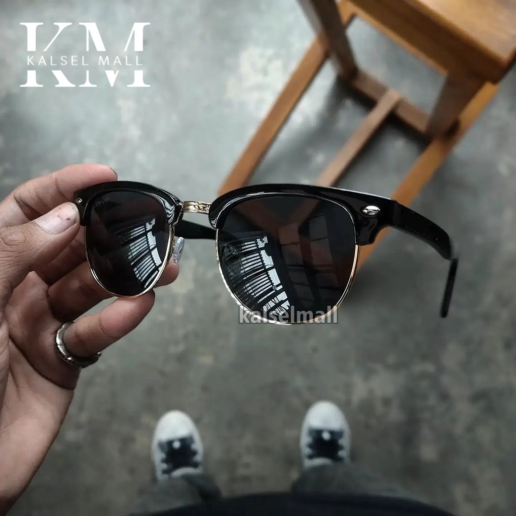 Kacamata Gaya Retro Aviator Hitam Frem Square Keren Kekinian Fashion Pria Wanita - Sunglasses UV400 Sunglass Half Frame Vincent Trompies KCH30