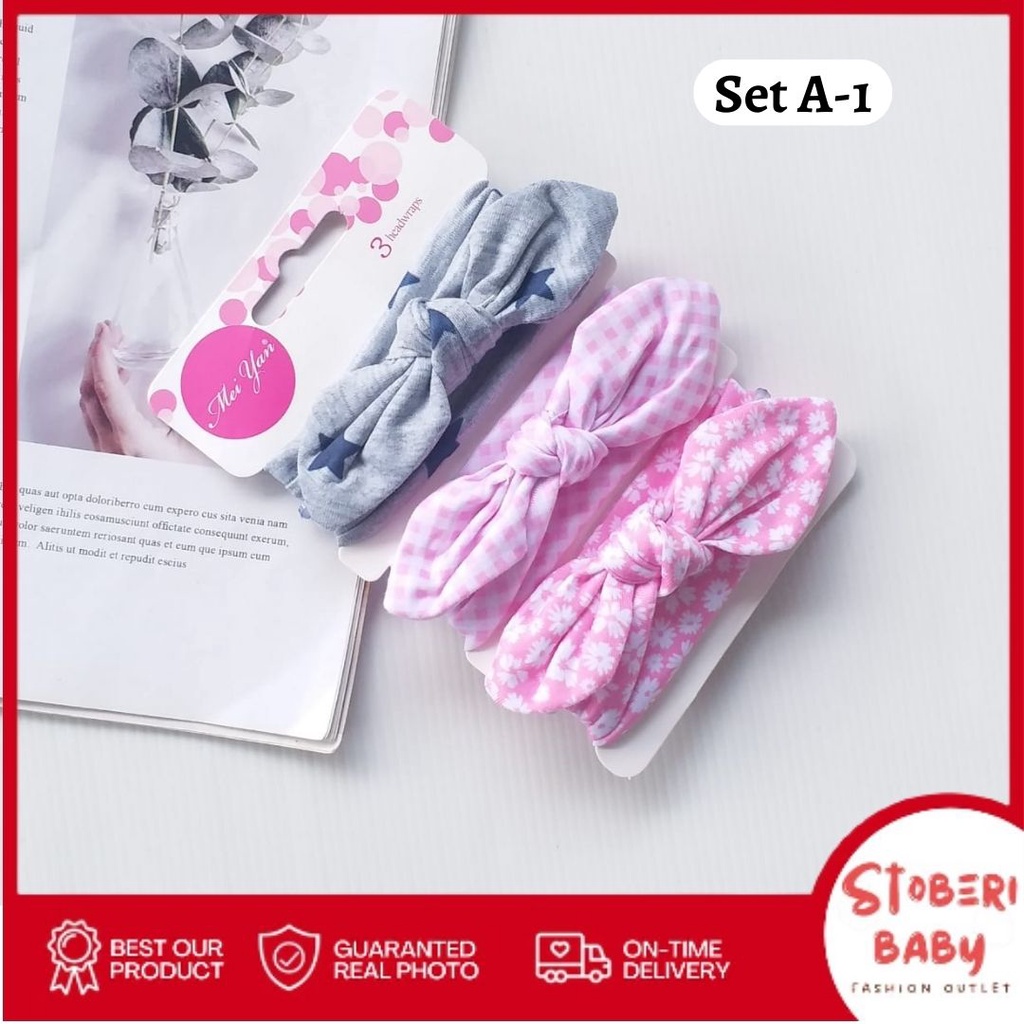 stoberi baby - BANDANA MOTIF A Bandana Set isi 3 Motif Beda / Headband Bayi Newborn Anak Perempuan Part 1