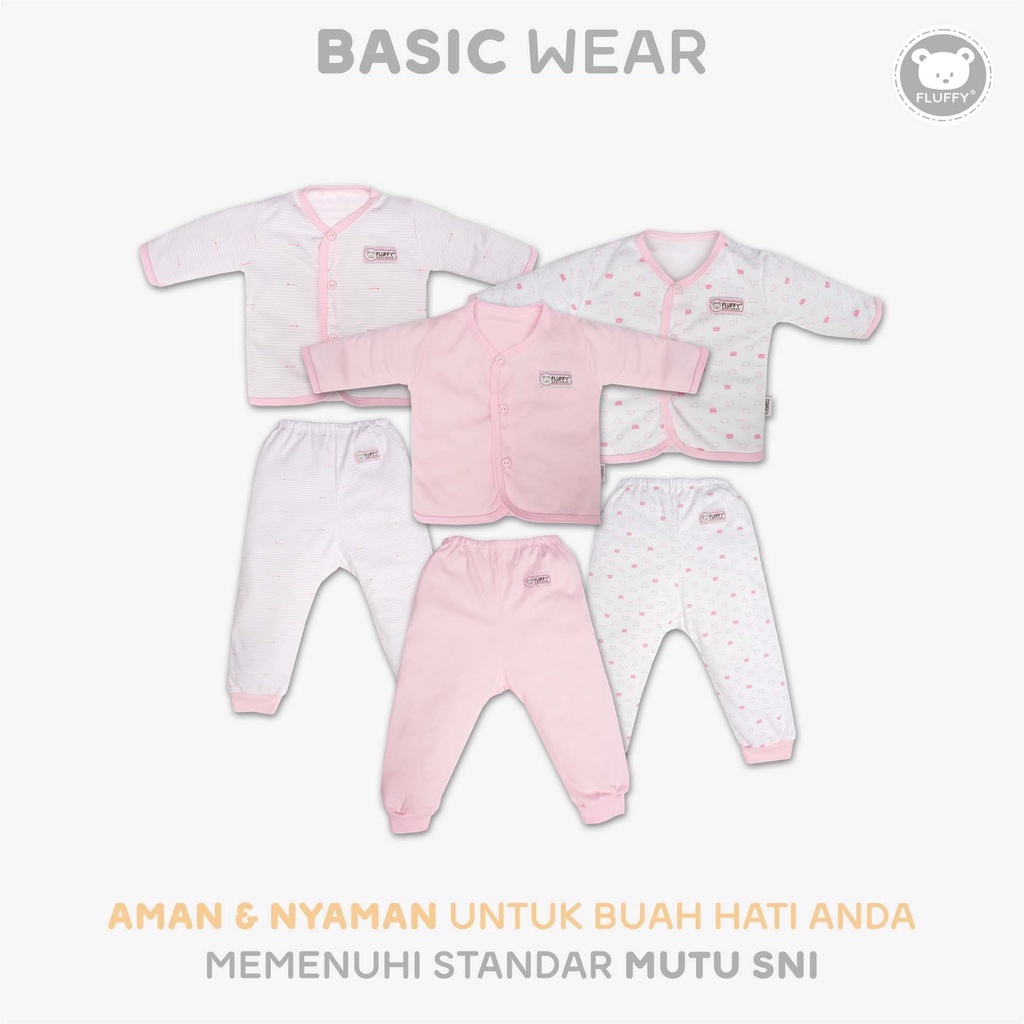 Baju Bayi Piyama Anak Setelan Panjang Kancing Depan FLUFFY Newborn Nb Isi 1pcs