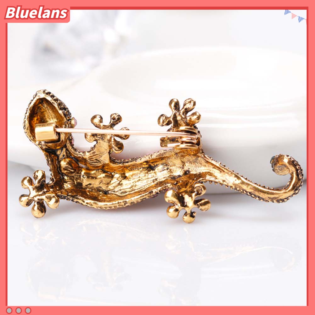 Bros Pin Berlian Imitasi Bentuk Hewan Lizard Gecko Creeper Untuk Unisex