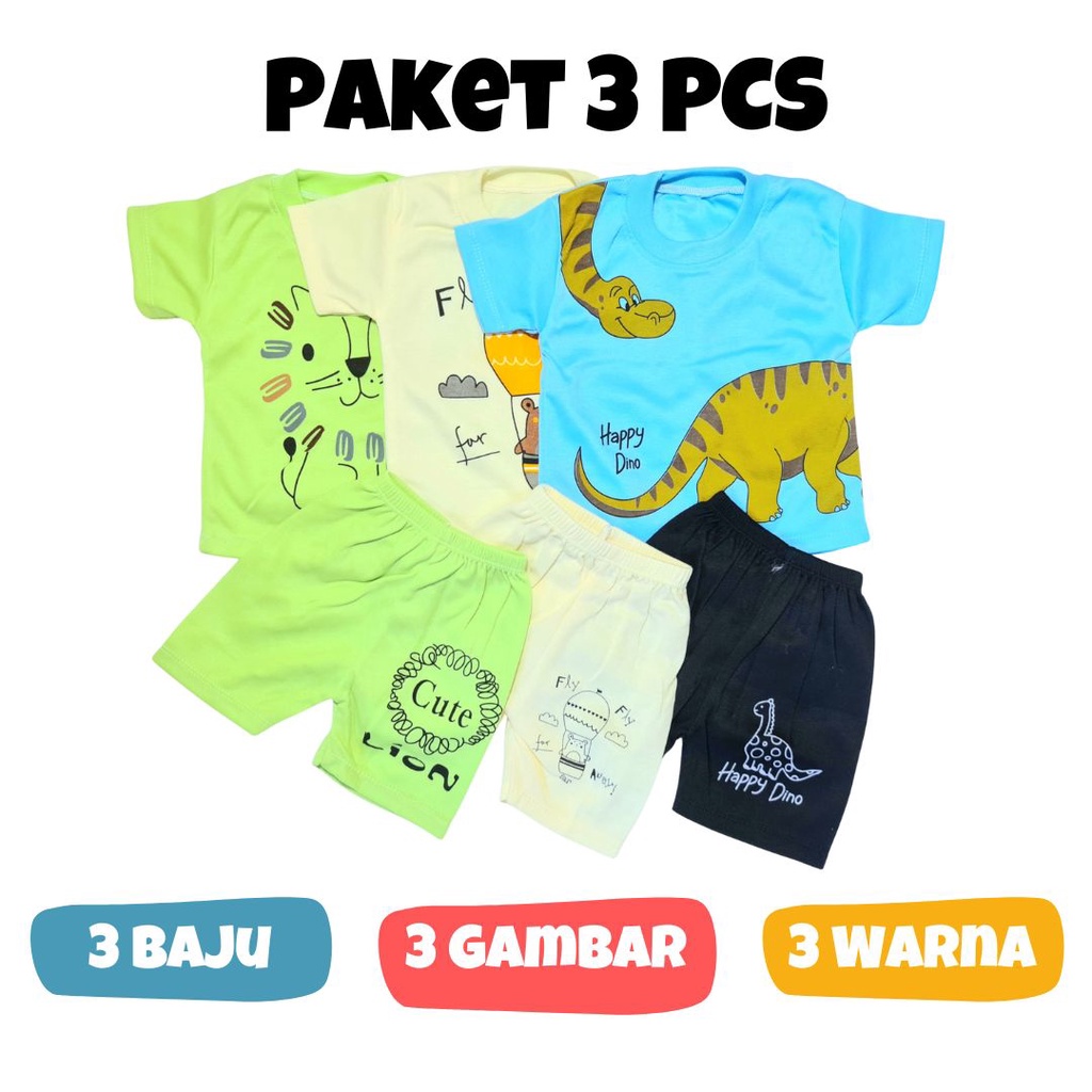 Promo Paket 3 Setelan Baju Anak/Setelan Oblong Anak 0-12 Bulan/Paket Baby Leticia/Paket Usaha/Paket 