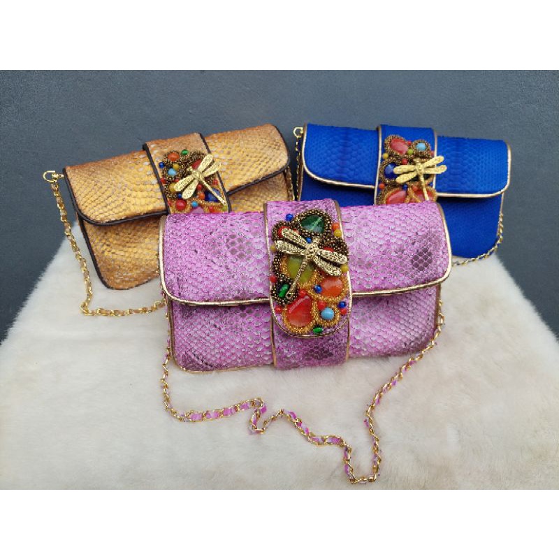 Clutch Sabrina Size S Warna Hitam / Clat Pesta / Tas Pesta / Tas Kondangan Kulit / Tas Kulit Ular