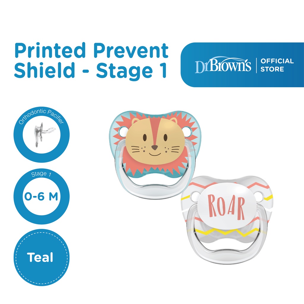 Dr.Brown's Prevent PRINTED SHIELD Pacifier-Stage 1 / Stage 2 - Boy/Girl Animal - 2Pack / Empeng bayi / dot