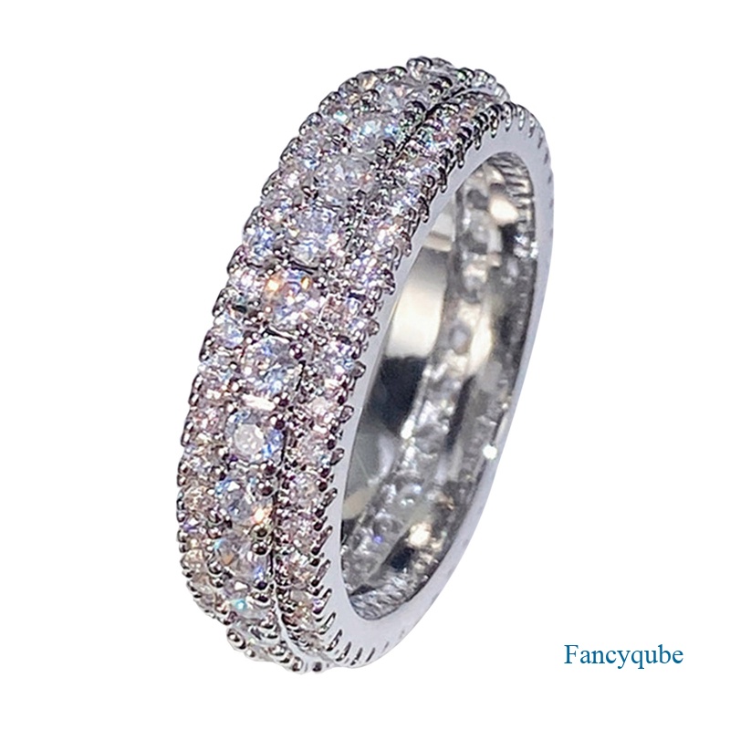 Fancyqube Cincin Zircon Kubik Berkilau Warna Silver Untuk Wanita