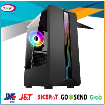 CASING GAMING GIRON G03 Black With LED Strip RGB - Tanpa Fan