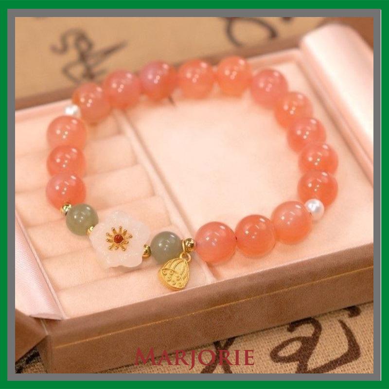 Jade Bead Gelang Kecil Peach Blossom Woven Perempuan Desain Niche Mahasiswa Pacar Hadiah-MJD