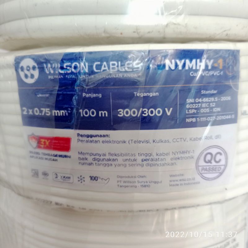 kabel listrik tembaga NYMHY 2x0.75 serabut Wilson cable 100m 1 roll