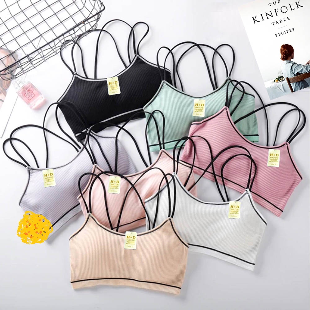 IL - Tank Top Crop Bralette Motif Garis Bra Sport Wanita Import Model Silang Warna Warni Tanpa Kawat Bergaya Sexy Korea 0012