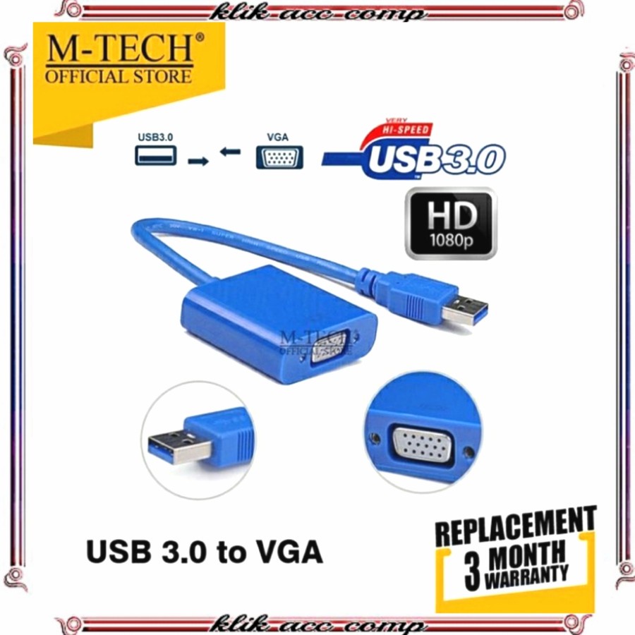 Converter usb 3.0 to vga / kabel usb 3.0 to vga adapter biru