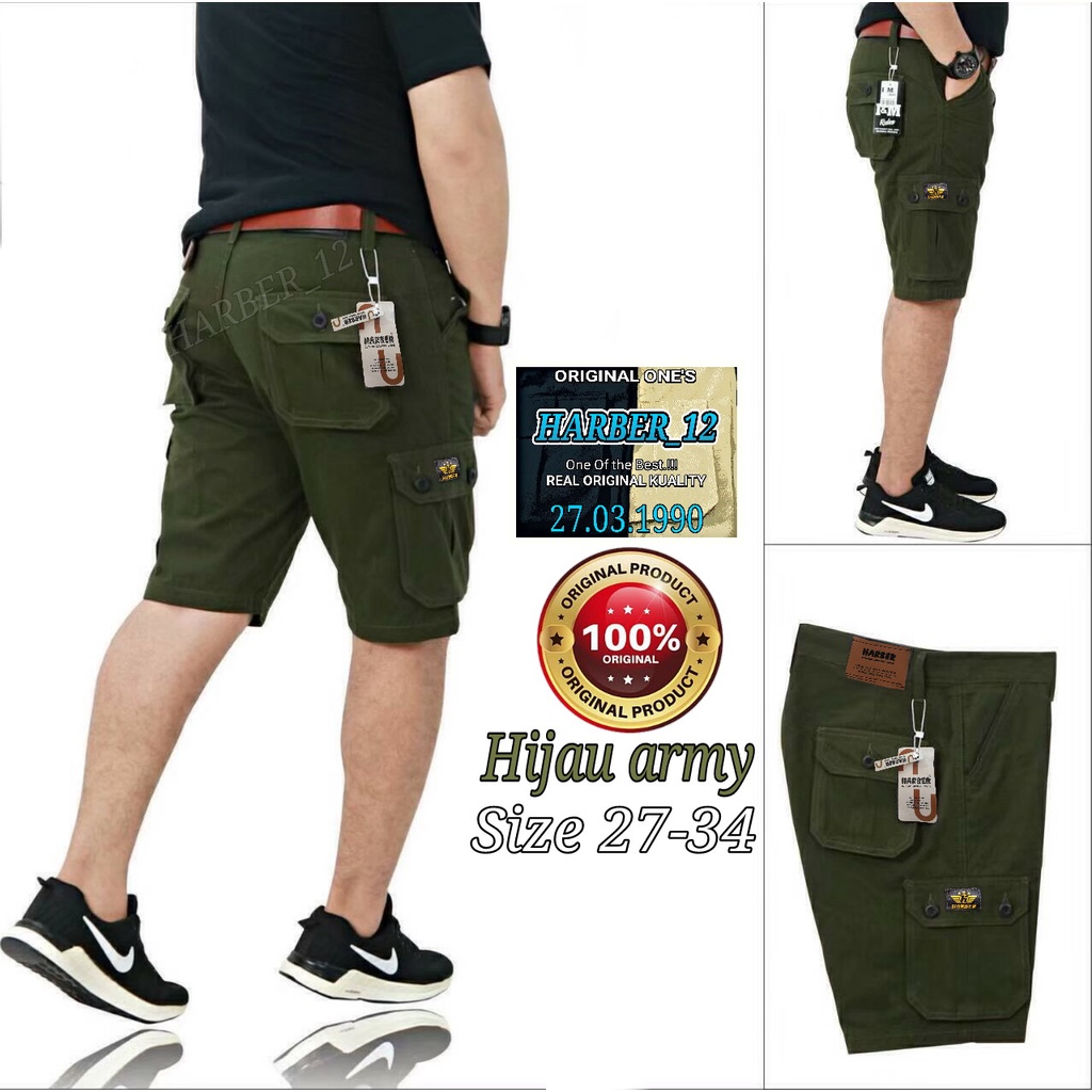 Celana Cargo Pendek HIjau Army Premium / Shortboard Pants Pria / Celana Santai / Celana Cargo Premiu