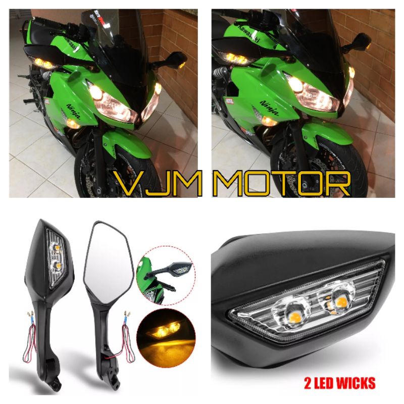 Spion Untuk KAWASAKI NINJA ZX10R ZX-10R ZX 10R 2011-2015 2014 cermin motor LED lampu sein lampu spion tampilan belakang Moto