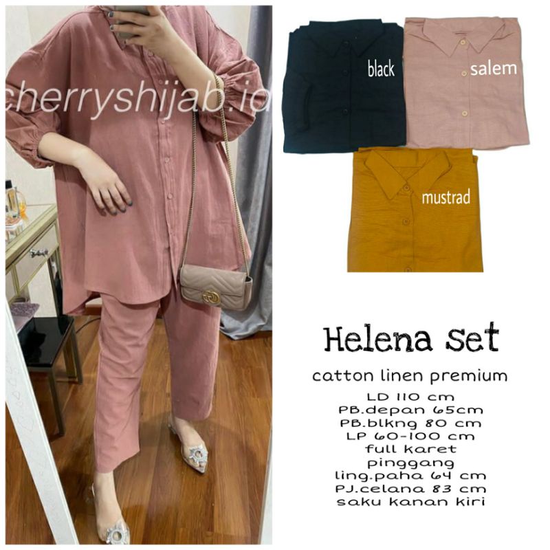 Helena set-one set wanita-setelan wanita polos bahan catton linen premium