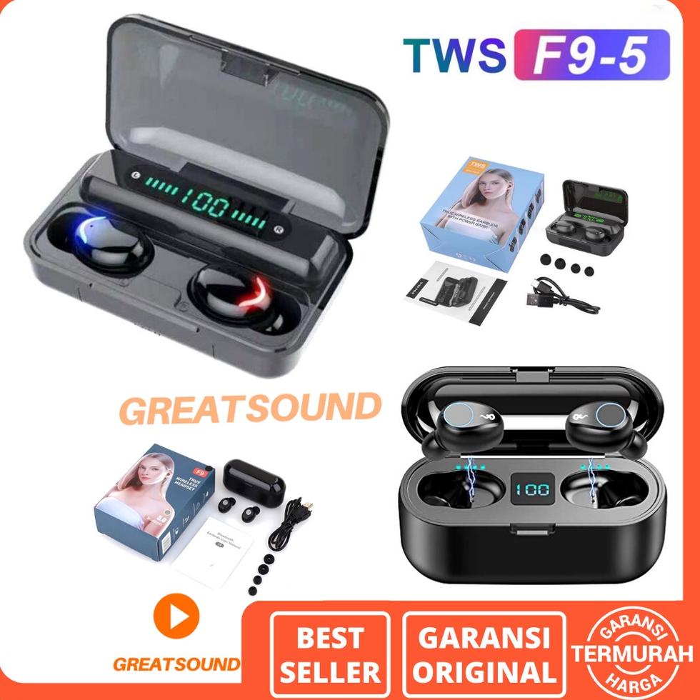 JPN.18Oc22ᴰ ‑ Headset TWS F9 Stereo TWS Bluetooth F9 Headset Bluetooth F9  Headset Powerbank Earphon