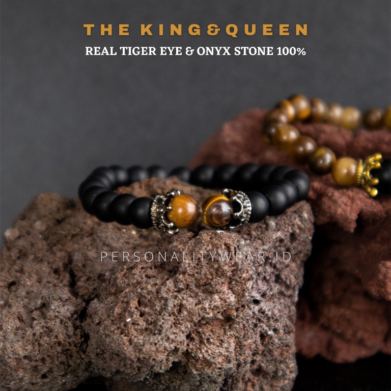 Gelang Couple Pasangan Aesthetic Sahabat Batu Alam Kristal Onyx Tiger KING &amp; QUEEN