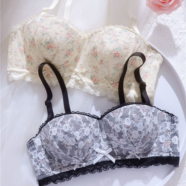 Lingerie payudara kecil menunjukkan bra tipis payudara sisi besar berkumpul tanpa cincin baja renda