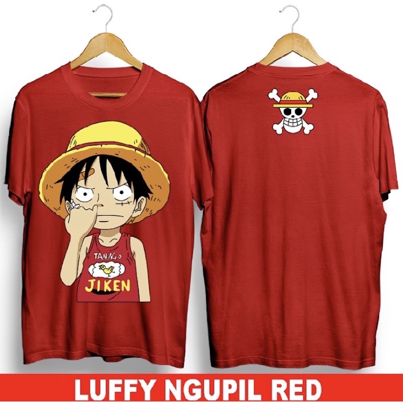 T-shirt Kaos/Baju Distro Original Anime One Piece Luffy Ngupil Red